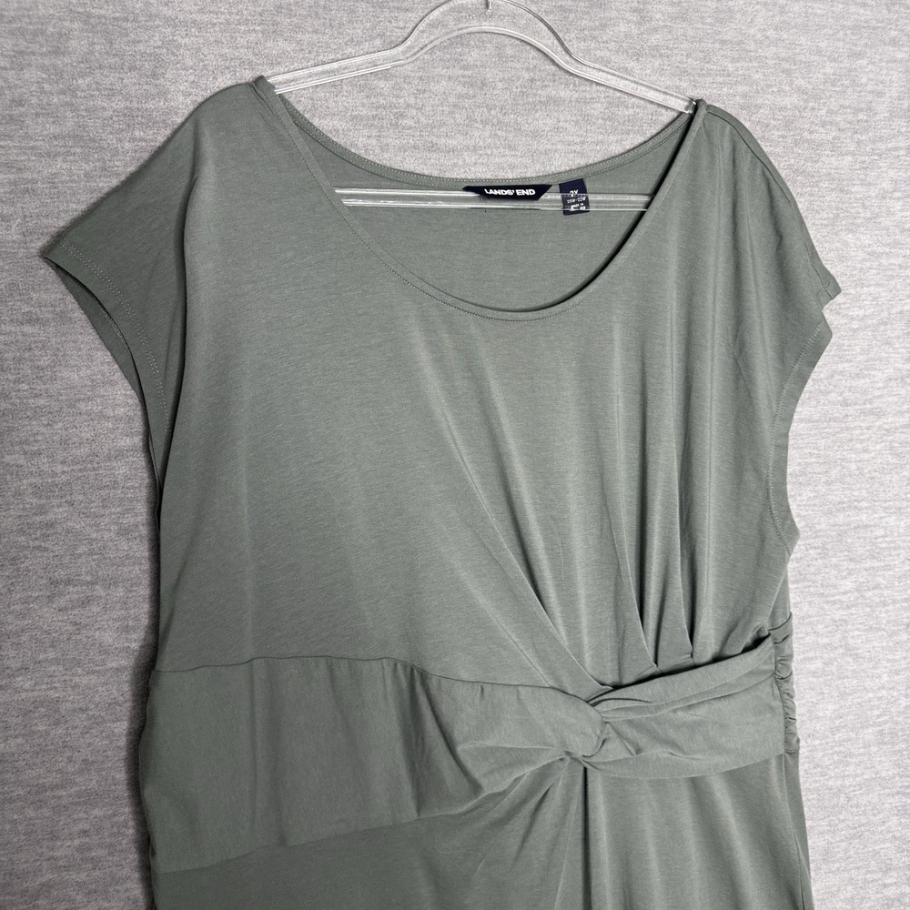 Lands' End Size 2X Dress Side Rouched Fit & Flare Cap Sleeve Green Knit Jersey - Picture 3 of 6